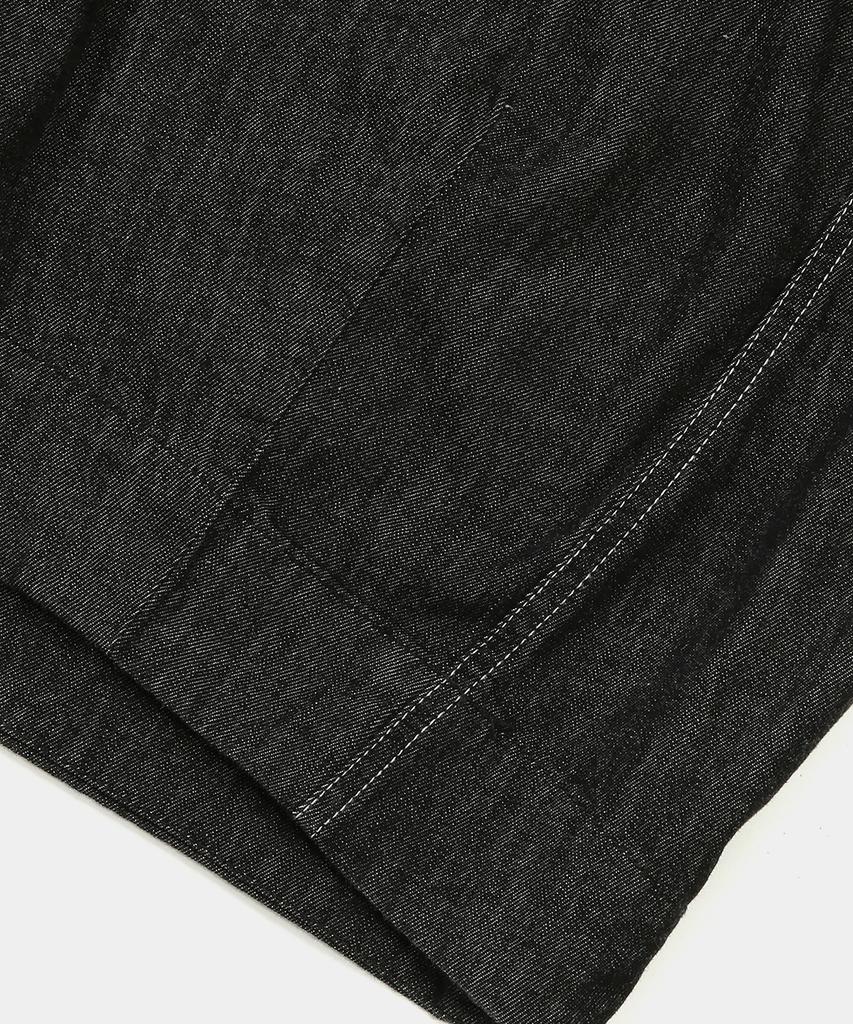 Columbia University All-Round Pleats Denim Long Skirts Black Denim
