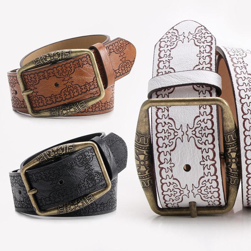 Retro Style Embossed Pu Ladies Belt With Metal Pin Buckle For Fashion Pairing