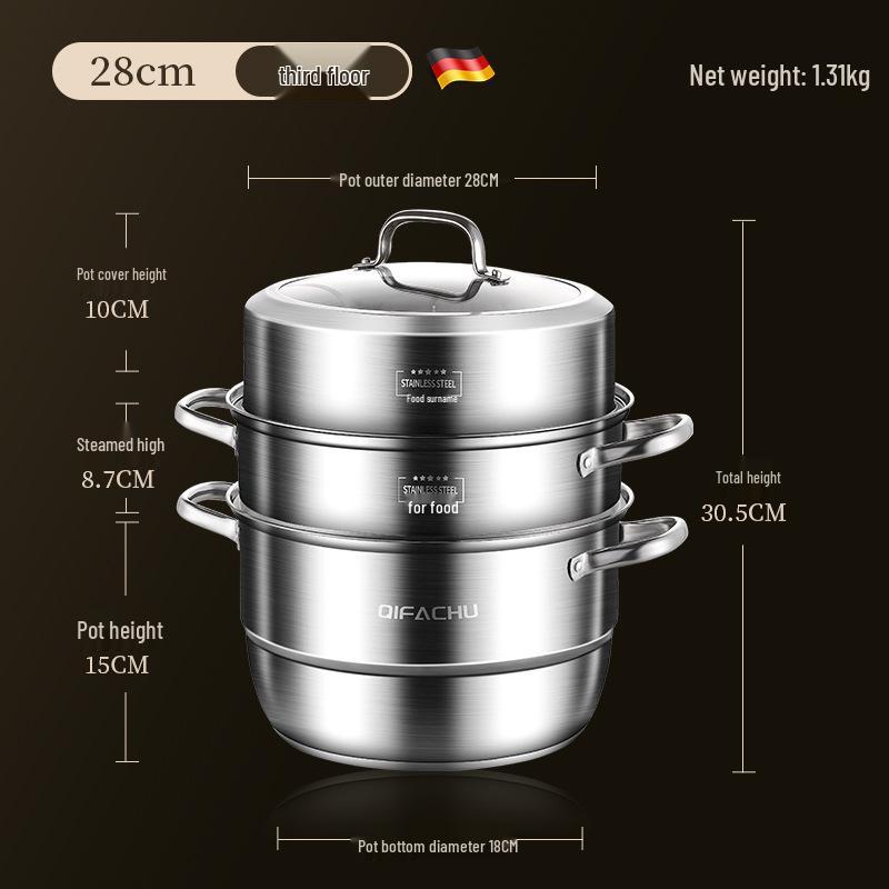 Vaporiera a tre strati in acciaio inossidabile: Multifunzionale, Grande Capacità per Cucine a Induzione e a Gas