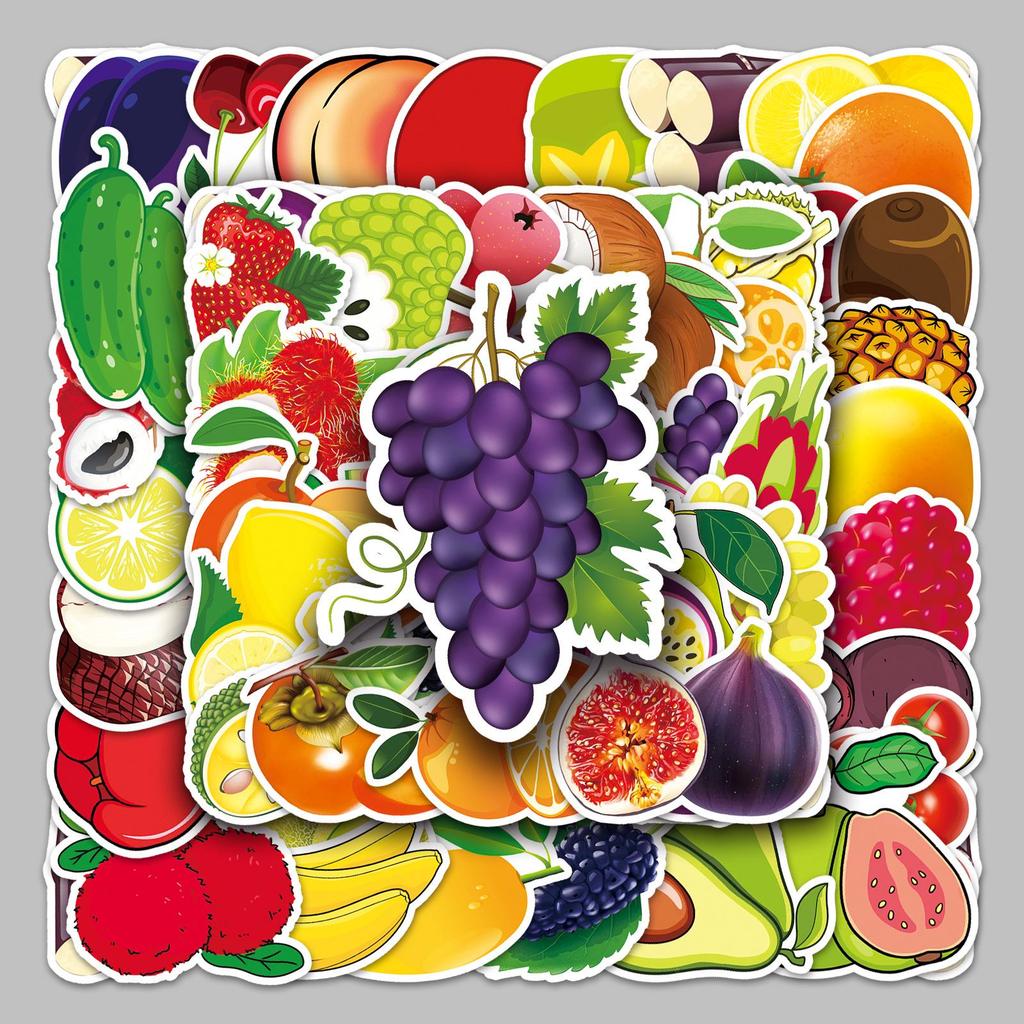 50pcs Waterproof Fruit Stickers for Suitcase, Scooter, Computer, Tablet - Creative Cartoon Graffiti Decorations