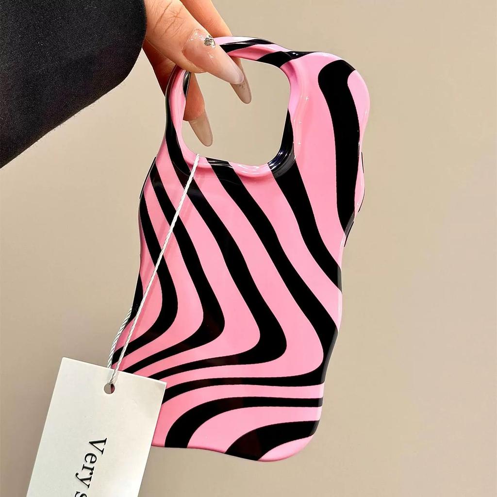 Glossy Wave Stripes Phone Case for iPhone 12 13 14 15 16 Pro Max Camera Protect Shockproof Hit Color fashion Phone Cover