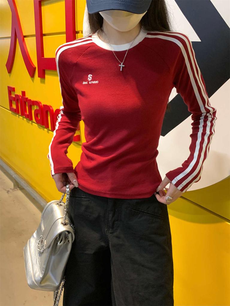 Sweet Cool Skinny Top Women's Spring Niche Bar Embroidery Unique Bottom Shirt Long Sleeve T-Shirt