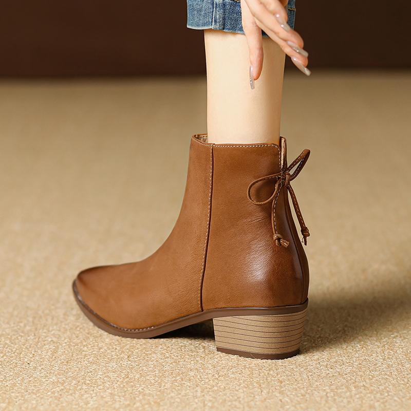2024 Podzimní Nové Retro Dámské Boty Pravá Kůže Kotníkové Boty Moderní Boty Špičatá Špička Kožené Boty Westernové Boty Chelsea Boty