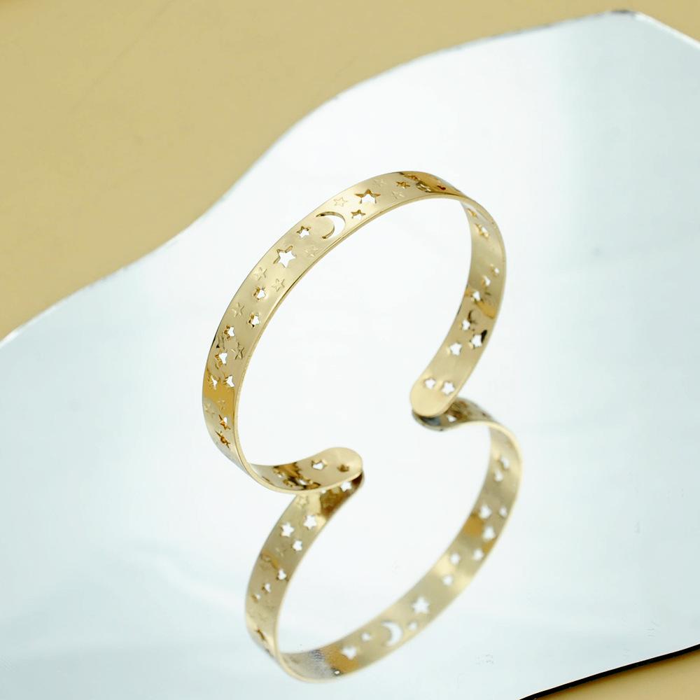 Gold Plated Half-Open Hollow Star Moon Bracelet - Women’s Cuff, Colorfast