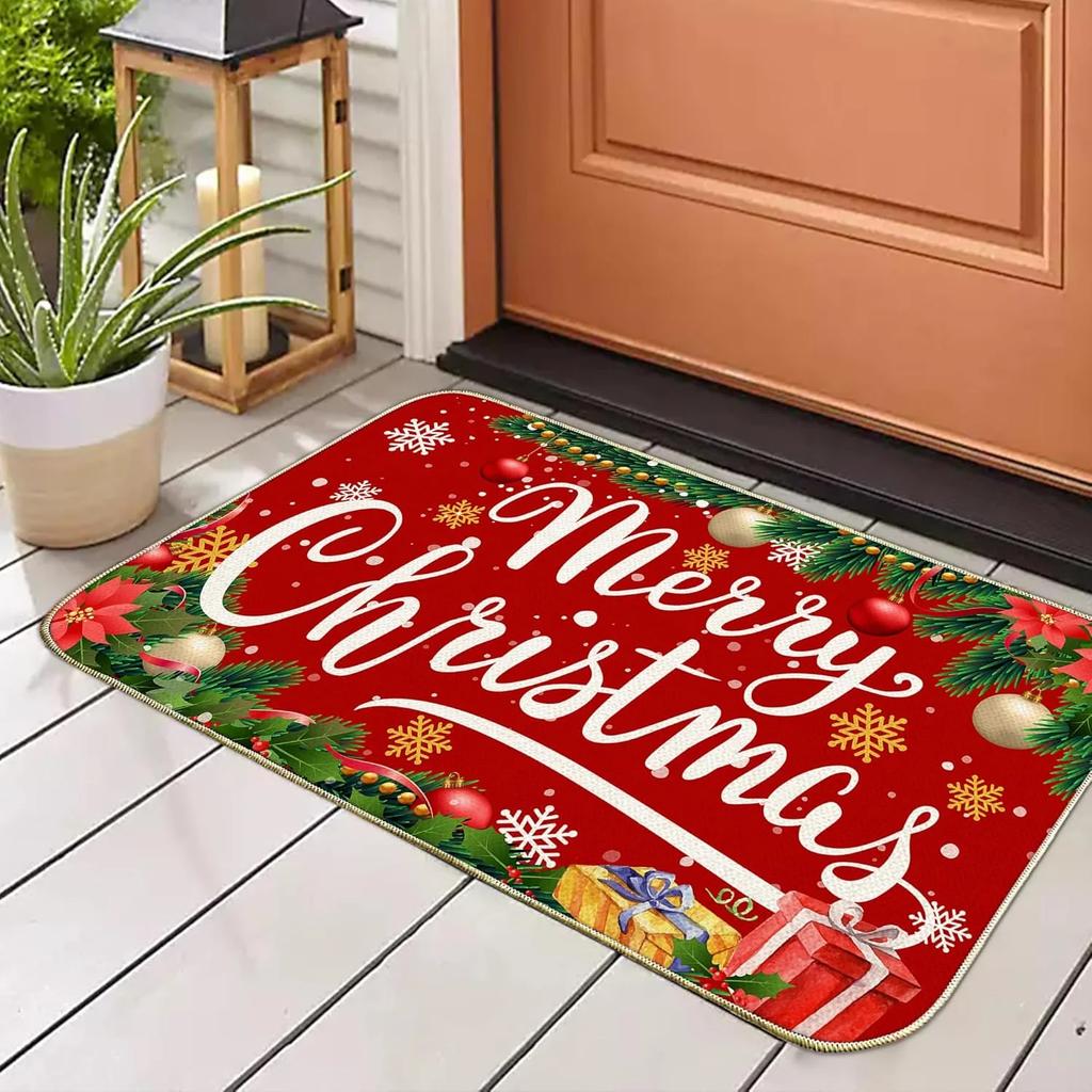 Christmas Doormat, Merry Christmas Decorative Rug, Indoor/Outdoor Entry Mat, Durable and Easy-to-Clean Home Decor