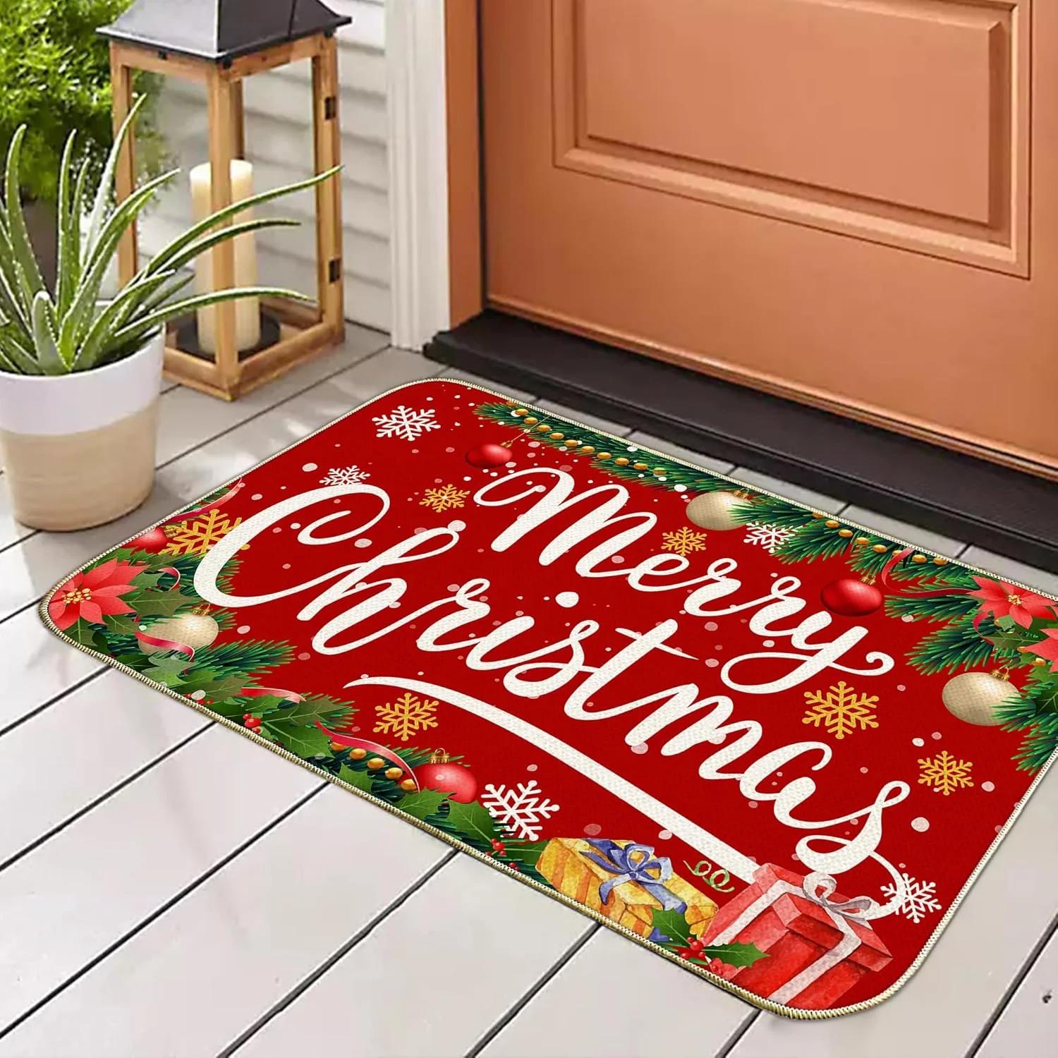 

Merry Christmas Doormat, Machine Washable Non-Slip Entryway Mat, Holiday Decor Porch Pathway Rug, Home Decor 40x60cm 16x24inch
