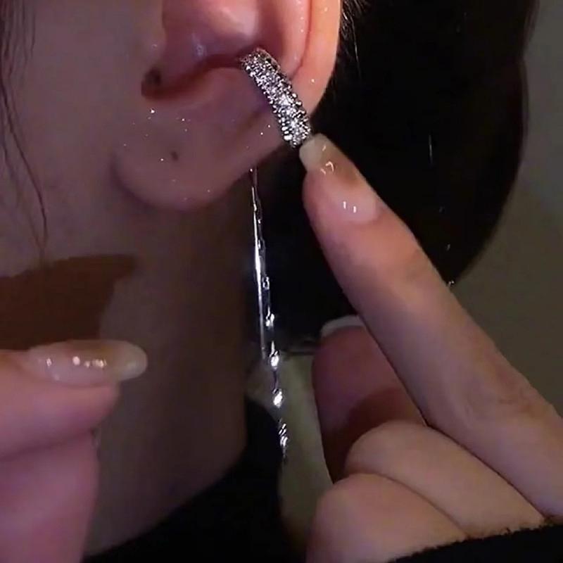 Fashion Long Tassel Clip Earrings for Women Girls Cute Pearl Cubic Zirconia Ear Cartilage Cuff Without Piercing Jewelry Gift