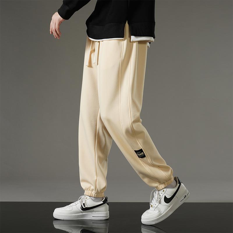 Men's Versatile Solid Color Casual Pants for Autumn and Winter Breathable Plus Velvet Thickened Sports Fashion Nine-point Outdoor Loose Trousers