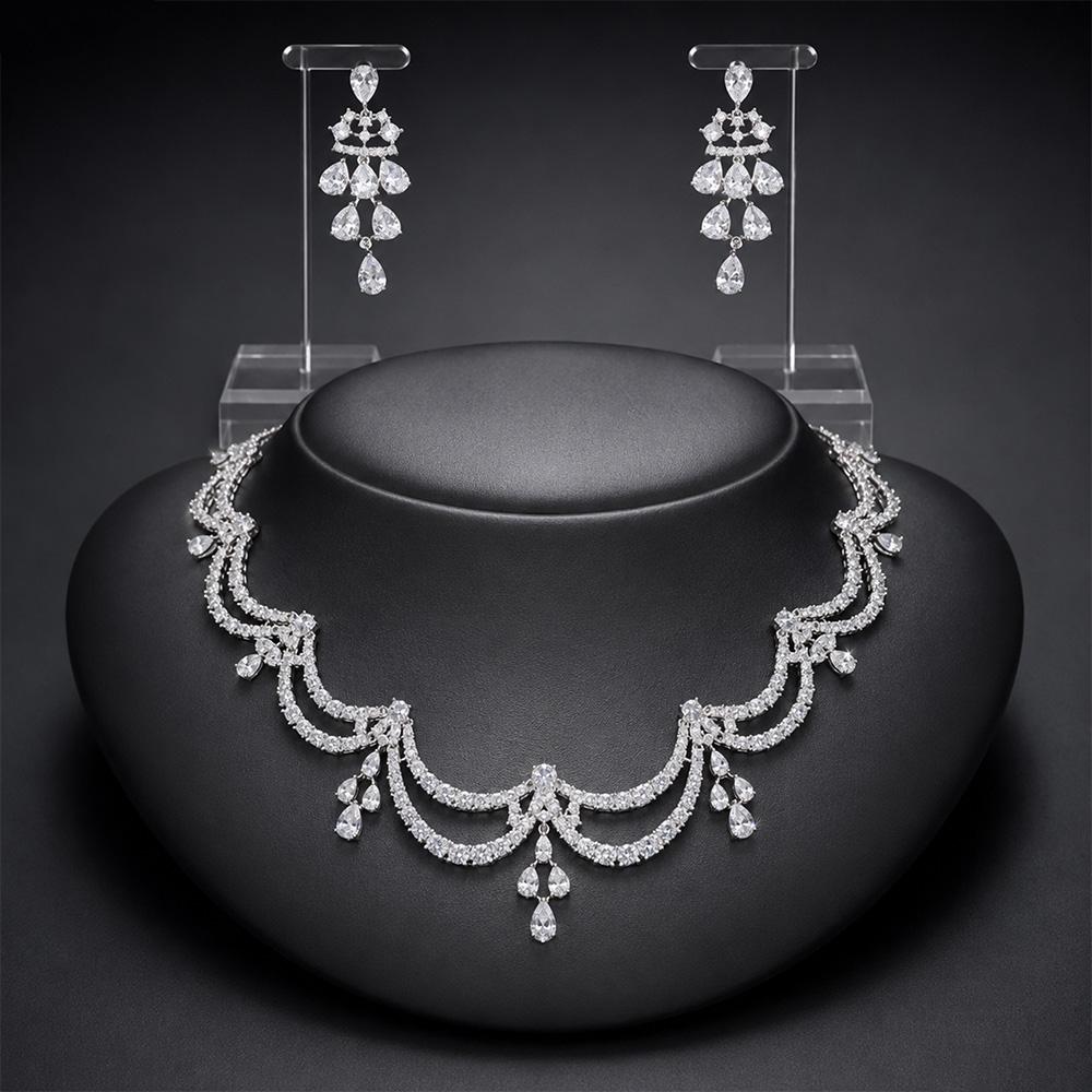Exquisite Simple Women Jewelry Set 2 PCS Cubic Zirconia High Quality Saudi Arabia Bridal Wedding Jewellery Accessories