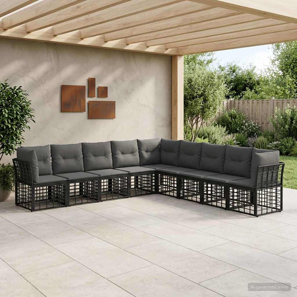 Outdoor Sofa Set Black Polyester