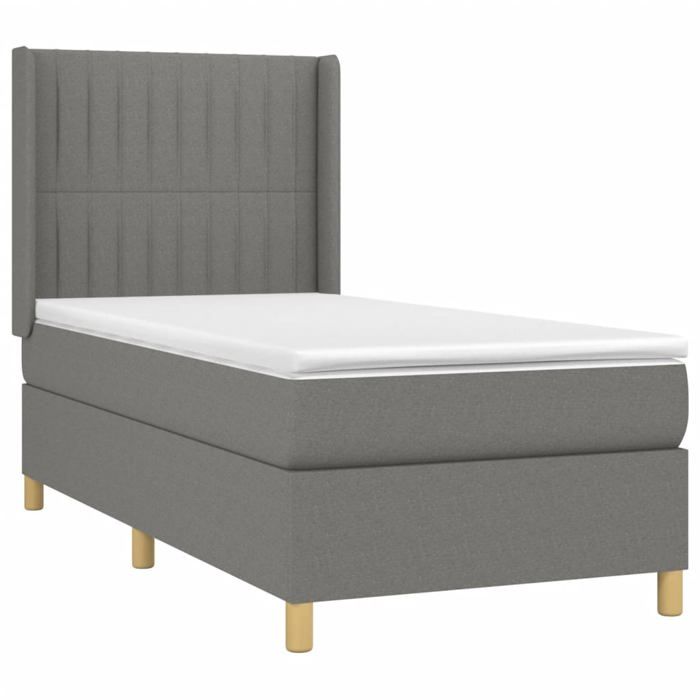3132114 vidaXL Divan Bed and Mattress Dark Grey 90x190 Cm Fabric