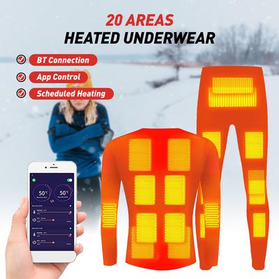 Sous-vêtements chauffants pour hommes et femmes Hiver chaud 20 zones Électrique USB Chauffant Ensemble chemise et pantalon chauffants Contrôle par application 5