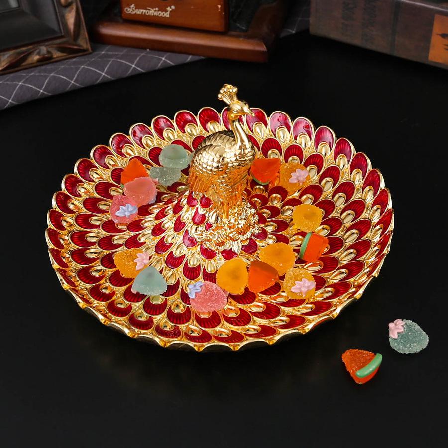 Baifenbai Home Furnishing Light Creative And Exquisite Relief Peacock Dried Fruit Plate, Household Living Room Table, Snack Storage, Snack Plate, Luxury Dried Fruit Plate