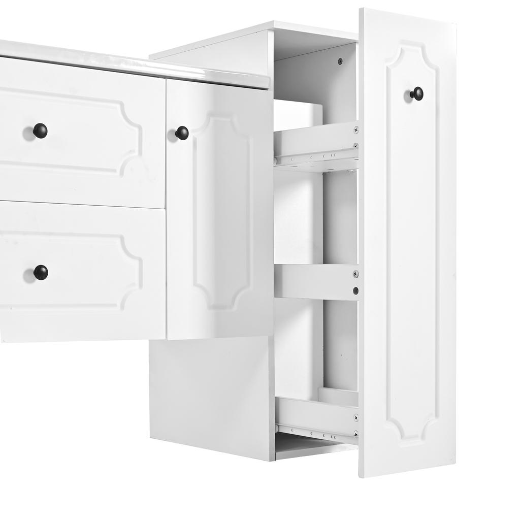 Modern Bathroom Furniture Set 107 Cm with Ceramic Washbasin, 2 Drawers, 1-door Base Cabinet & Integrated Tall Cabinet.