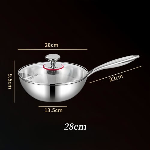 LEXCOOK Stainless Steel Frying Pan, Non-Stick, Deep, Conical, Stir-Frying Pan, Wok, Deep, Commercial Grade, Five-Layer Construction, Dishwasher Safe,