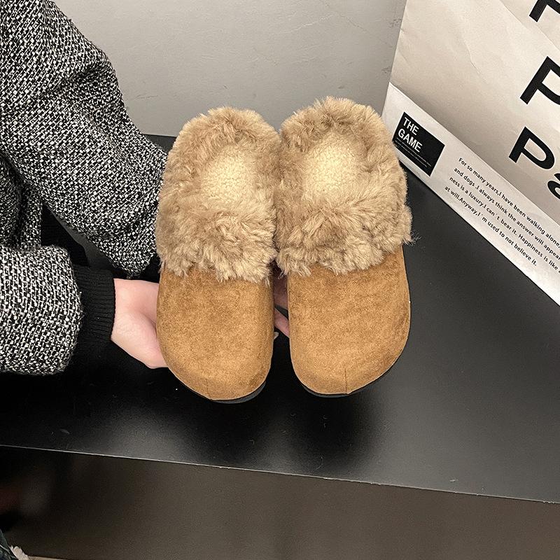 

Lazy style Boken cotton slippers for women in autumn and winter 2026 new style with velvet toe cover and semi slippers 40 верблюд