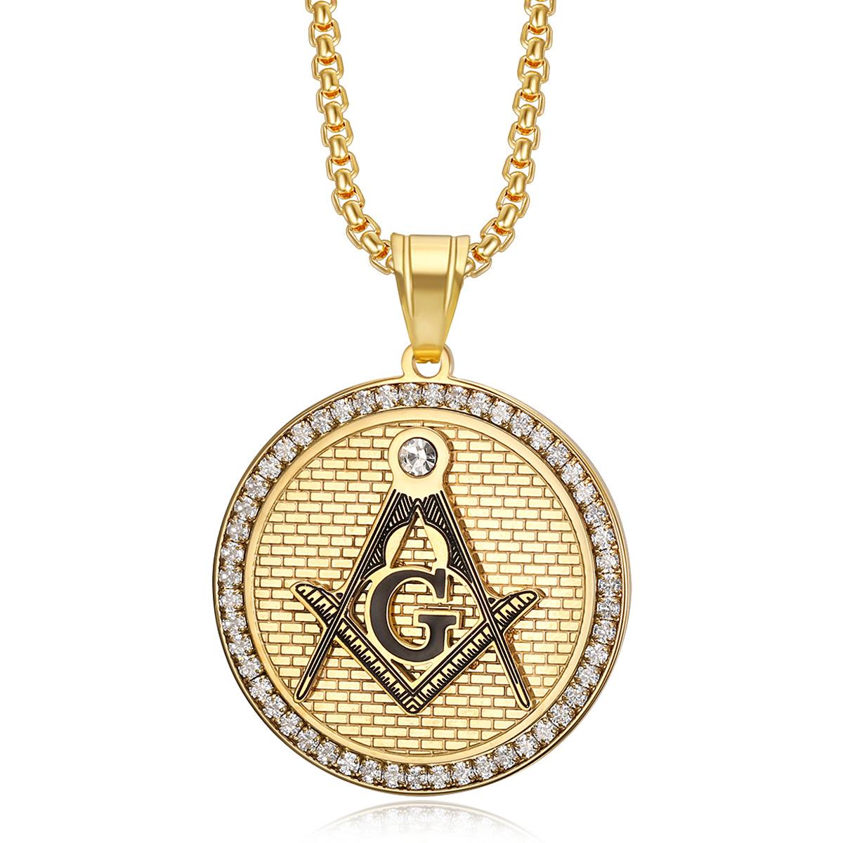 2025 Fashion Trend Jewelry Inlaid Zircon Religious Jewelry Freemason Pendant Necklace 60CM