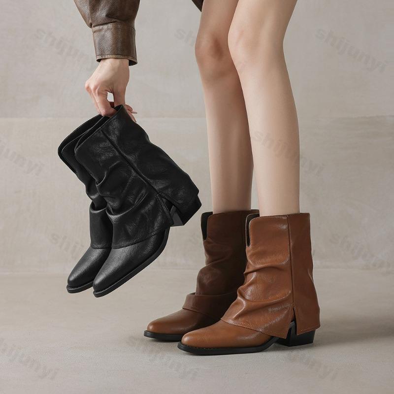 Women's Ankle Boots New Autumn 2026 Sexy Low-heel Short Boots High-quality Fashion Retro Pointed Toe Leather Botas Mujer Shoes
