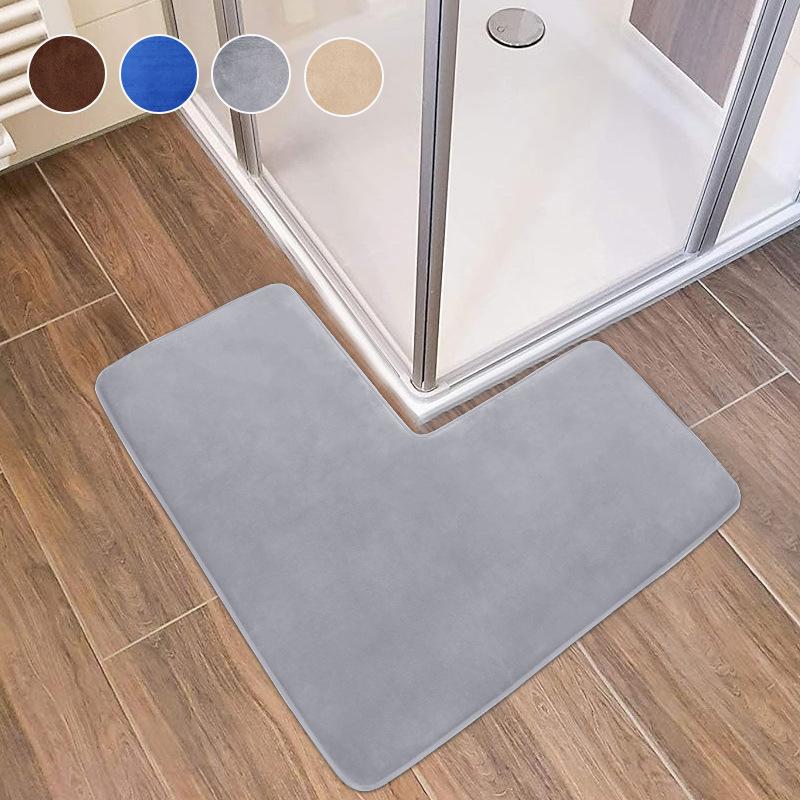 L-Shaped Bath Mat Non-Slip Flannel Memory Foam Corner Bathroom Floor Sofa Mat Absorbent Soft Rug for Shower Toilet Home Decor