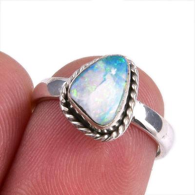 Natural Australian Opal Gemstone Handmade 925 Solid Silver Gift Ring S.5.5 M7Z60