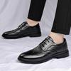 Men's Business Casual Leather Shoes Lace-Up Classic Derby Shoes Fashion British Pointed Brock