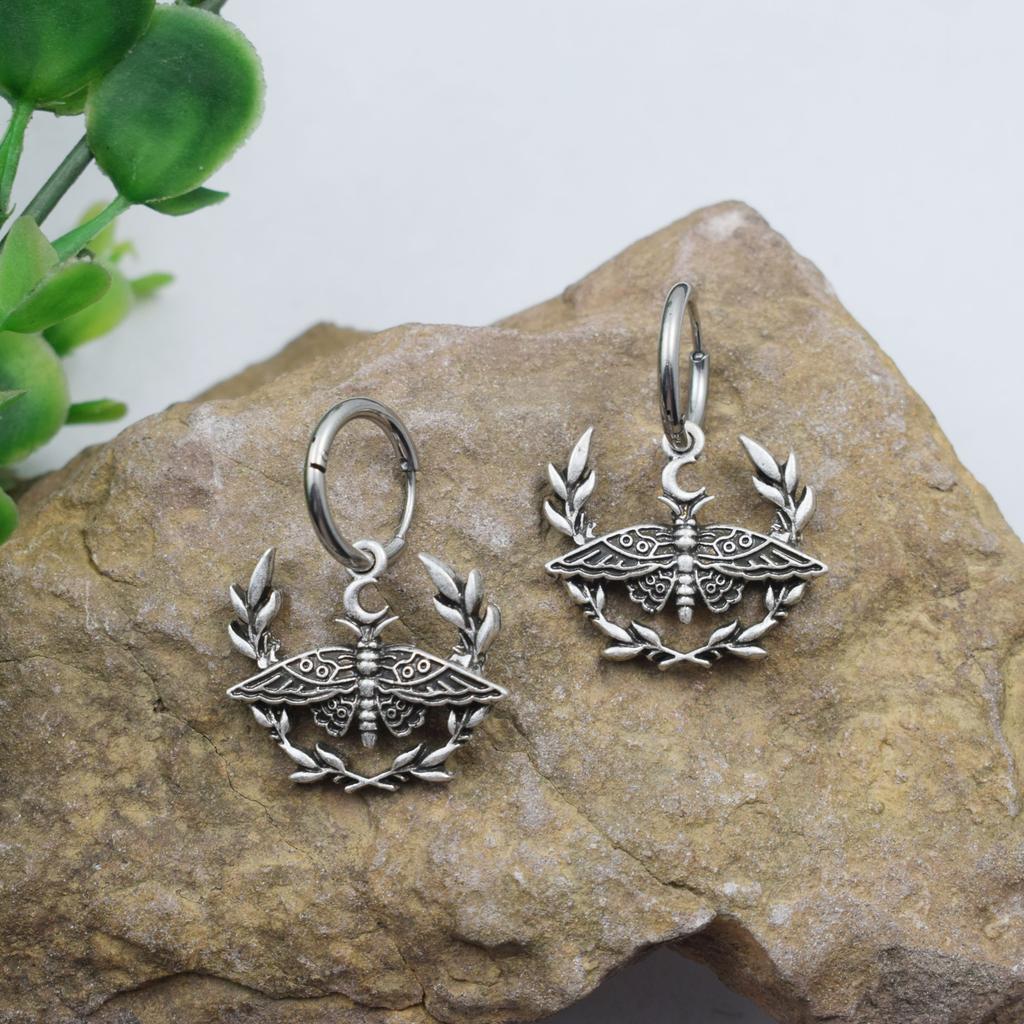 Norse Viking Wiccan Moon Phase Raven Earrings Stainless Steel Hook Handmade Jewelry