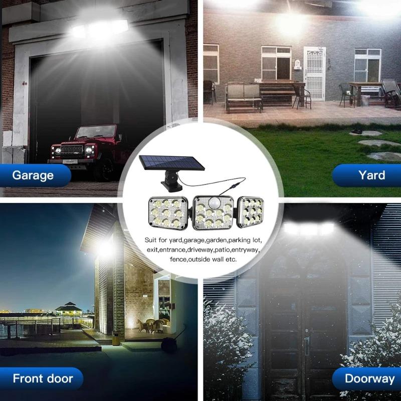 3‑Head Solar Outdoor Wall Light, Motion Sensor Security Light, 270° Wide‑Angle Illumination Waterproof Lamp for Garden, Garage, Yard