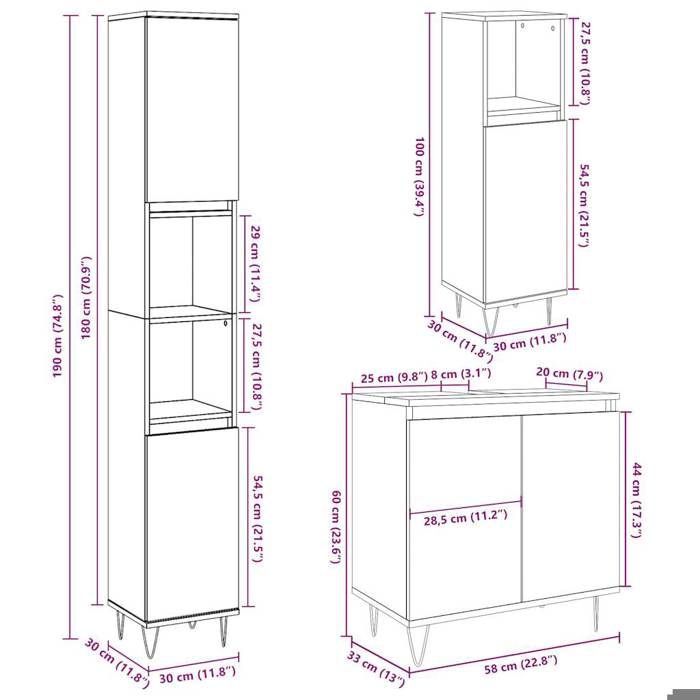 VidaXL Ensemble de meubles de salle de bain 3 pcs gris béton 3324953