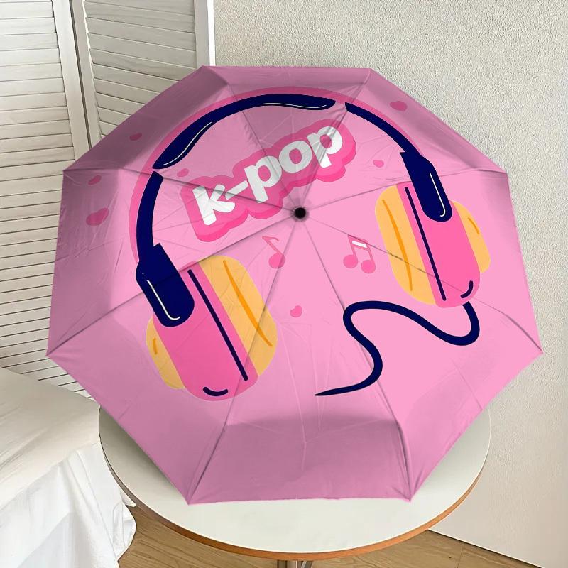 1pc Headphones K-pop Pattern Umbrella Design Automatic Opening and Closing Umbrella, High-quality Travel Umbrella,  c1128123