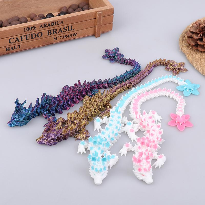 1 Piece Desktop Ornament 3D Printed Cherry Blossom Dragon Glow In The Dark Rotatable Articulated Dragons Figures Action Toy
