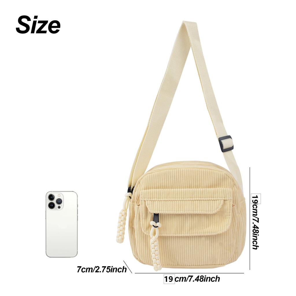Korean Corduroy Messenger Bag Solid Color Canvas Fashion Casual Shoulder Bag Student Commuting Japanese Small Satchel