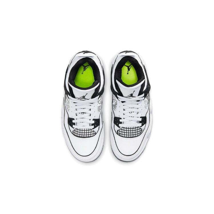 Air Jordan 4 Retro GS DIY Kids Sneakers White Black Volt DC4101-100