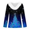 Women's Fashion Casual Long Sleeve Christmas Printed Plush Collar V-Neck Top