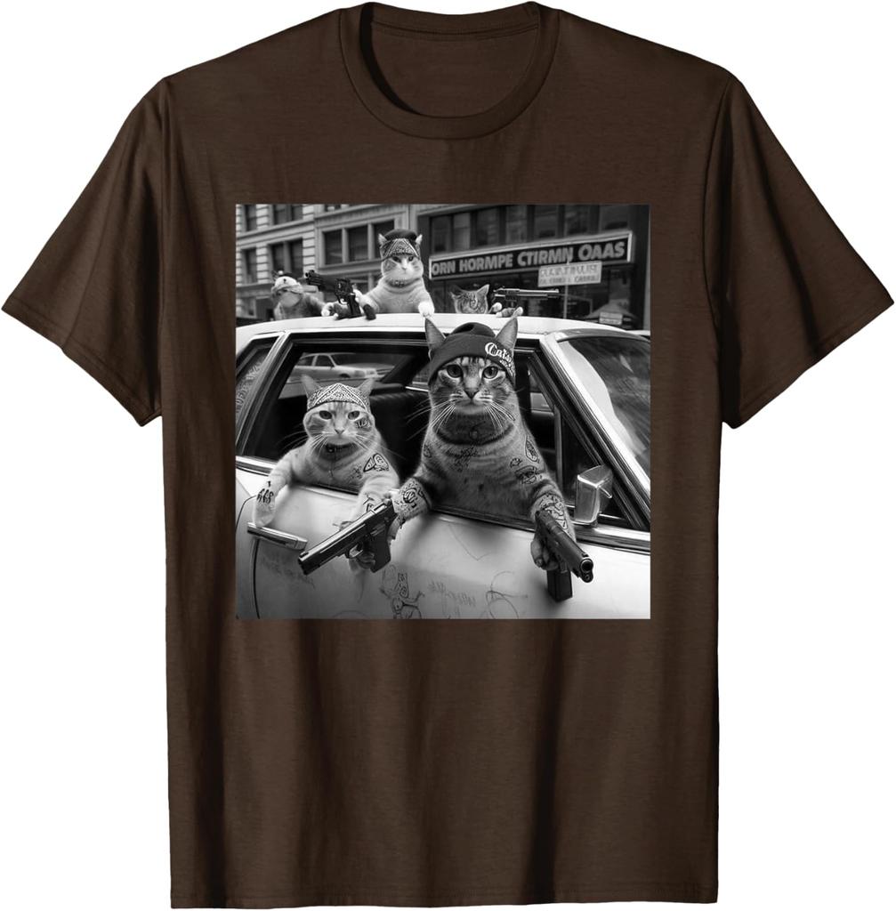 Print Gangster Cats Graphic Tee Men's Funny Street Style Oversized T-Shirt Casual Daily Print Round Neck