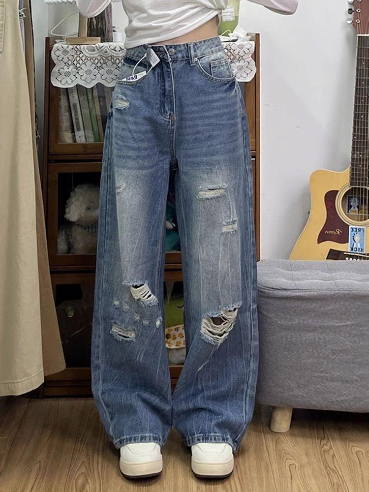

Верхняя одежда для прикрытия тела Ретро Джинсы с прорехами Широкие женские летние Джинсы с высокой посадкой Узкие Свободные Прямые Волочащиеся брюки Ретро Джинсы 4XL