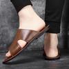 Men's Genuine Leather Cross Strap Slip-on Slippers, Size 46-47, Non-slip Outdoor Beach Flip Flops