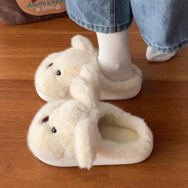 Fashion Winter Women Slippers 2025 New Warm Fluffy Comfortable Shoes Couples Home Slippers Cute Cartoon Dog Indoor Floor Home Slippers