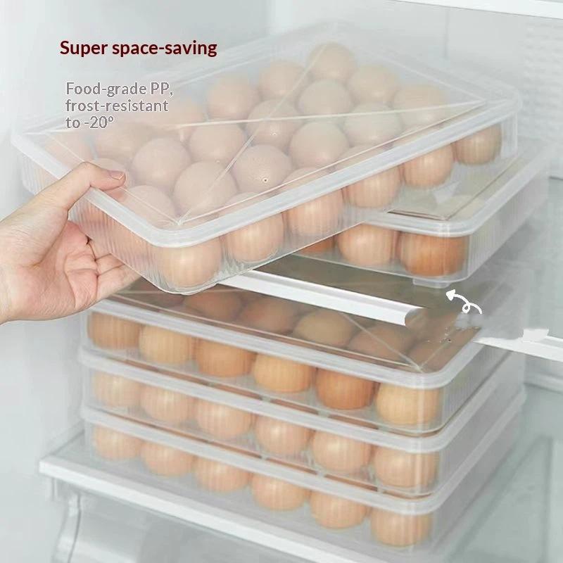 Clear Plastic Egg Storage Box with Lid Stackable Egg Organizer Tray for Fridge Kitchen Home Dorm Fresh Preservation