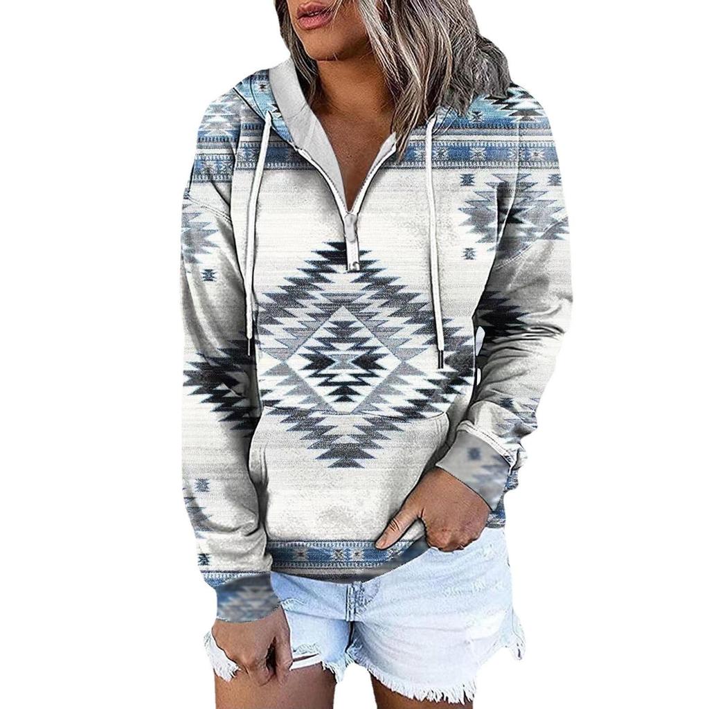 Women 3d Printed Pocket Vintage Plus Size Hoodies Autumn Winter Drop Shoulder Long Sleeve Pullover Casual Hooded Sweatshirt Tops