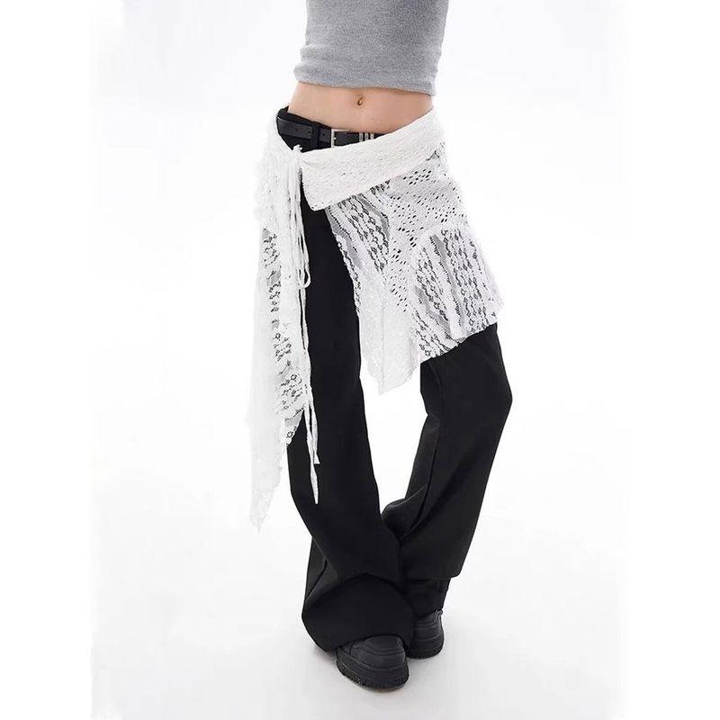 Duor Plus Size Women s Clothing Asymmetrical Lace Fart Curtain Women s Autumn Bandage Dress Handy Gadget Fat Sister White Lace-up Skirt Skirt S