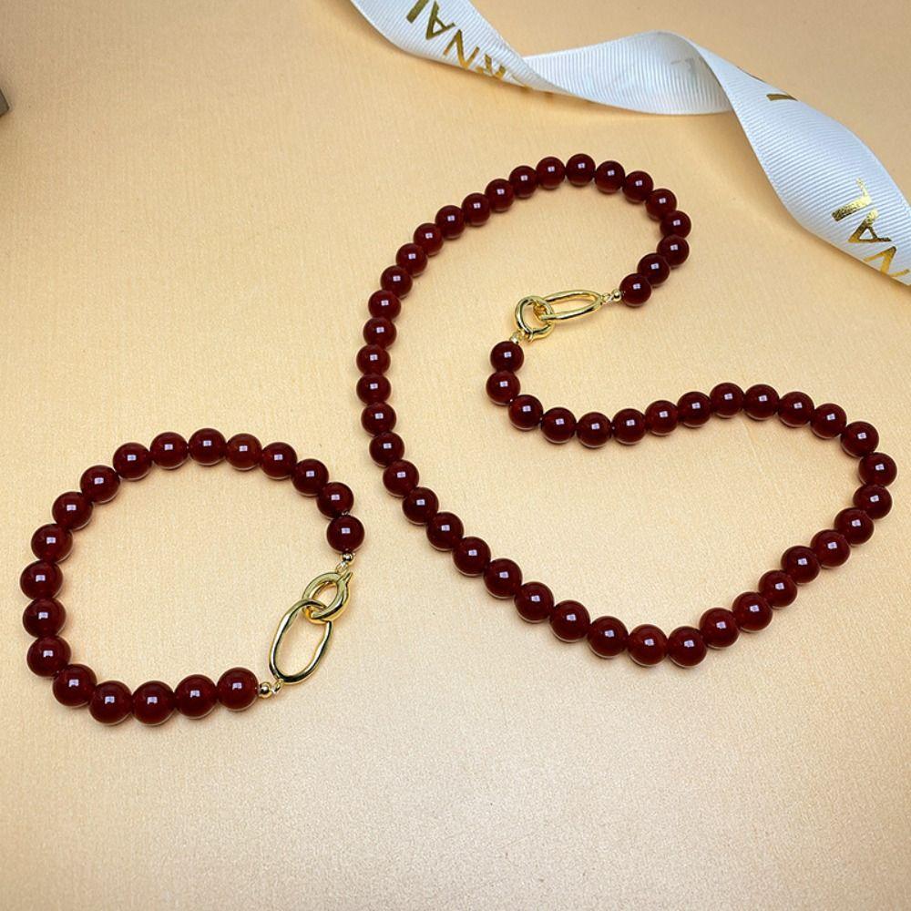 Vintage Vermilion Red Beaded Necklace Vermilion Red Beaded Clavicular Chain Agate Choker  Wedding