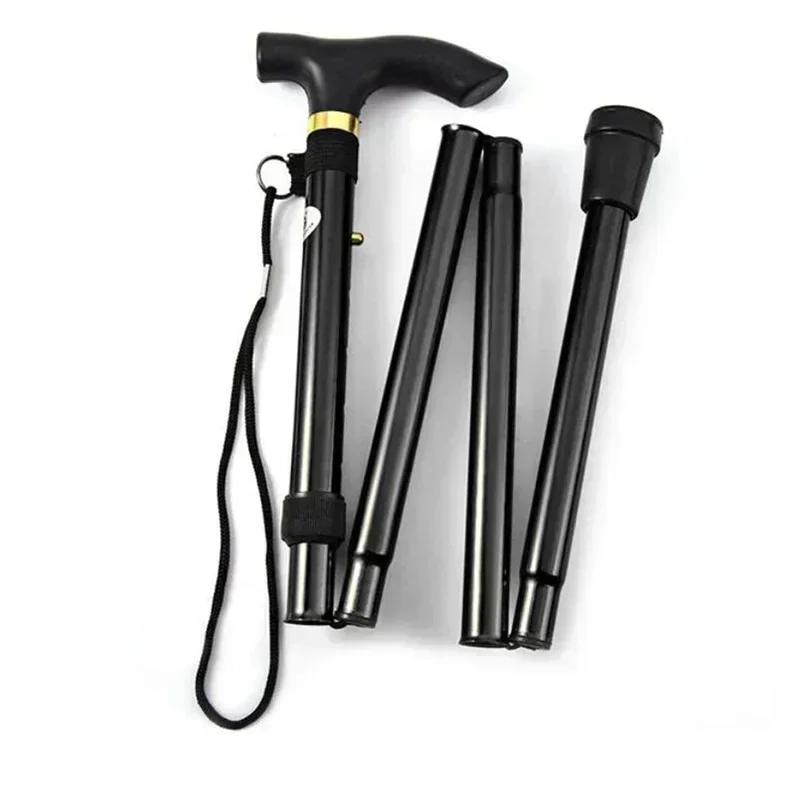 Folding Walking Stick Aluminum Alloy Prevent Slip Lightweight 4 Section Adjustable Cane for Mountaineering Hiking