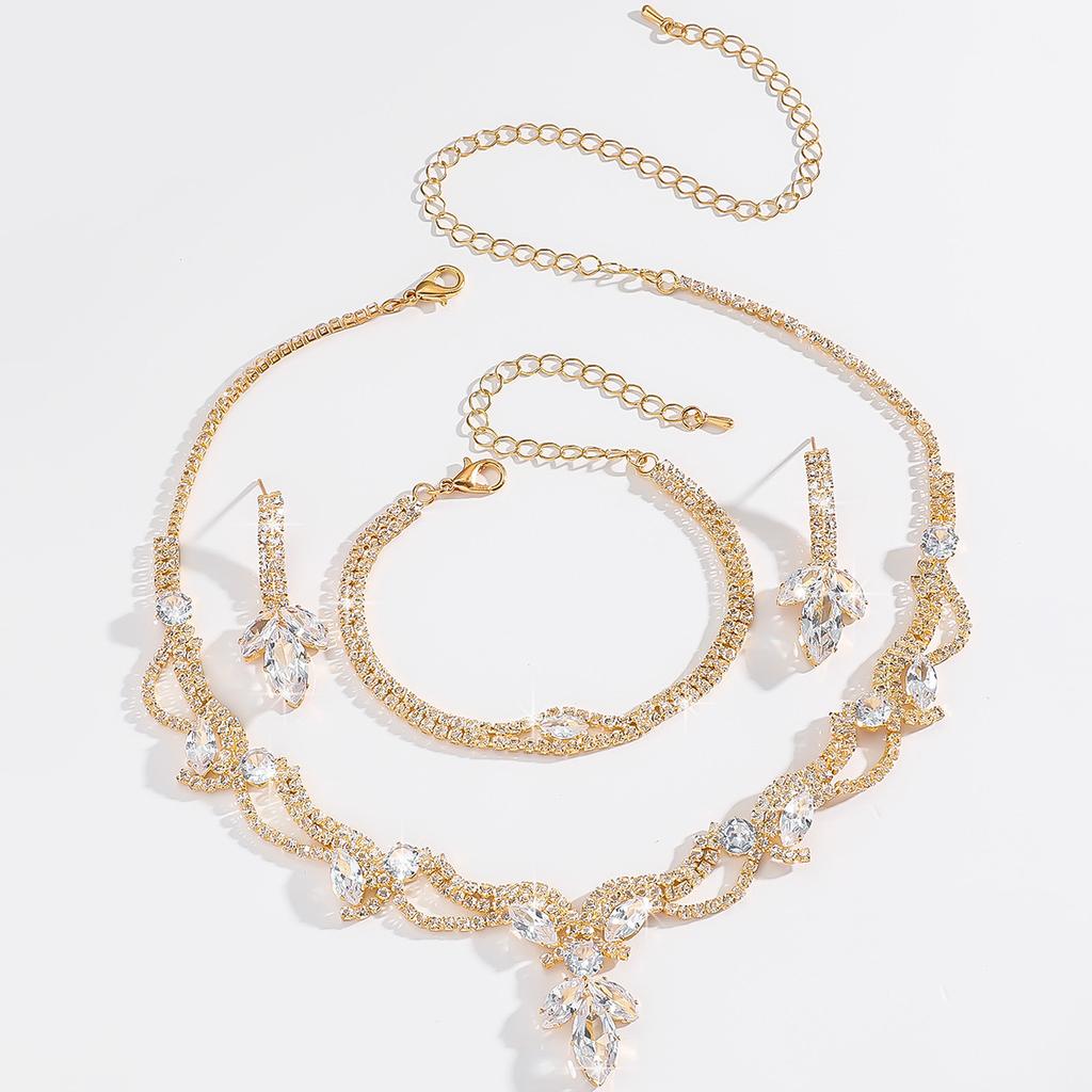 Bridal Zircon Jewelry Set Full Of Diamonds Rhinestones Women'S Wedding Supplies Jewelry Necklace Earrings Bracelet Three-Piece Set