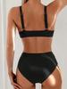 Solid Color High Waist Two Piece Swimsuit for Women U-neck Suspender Backless Bikini Set Beach Vacation Bathing Suit 2025 New