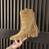 Retro Fringed Western Boots Women's 2025 Spring and Autumn New Outdoor Xinjiang Platform Short Boots Pointed Wasteland Wind Locomotive Boots