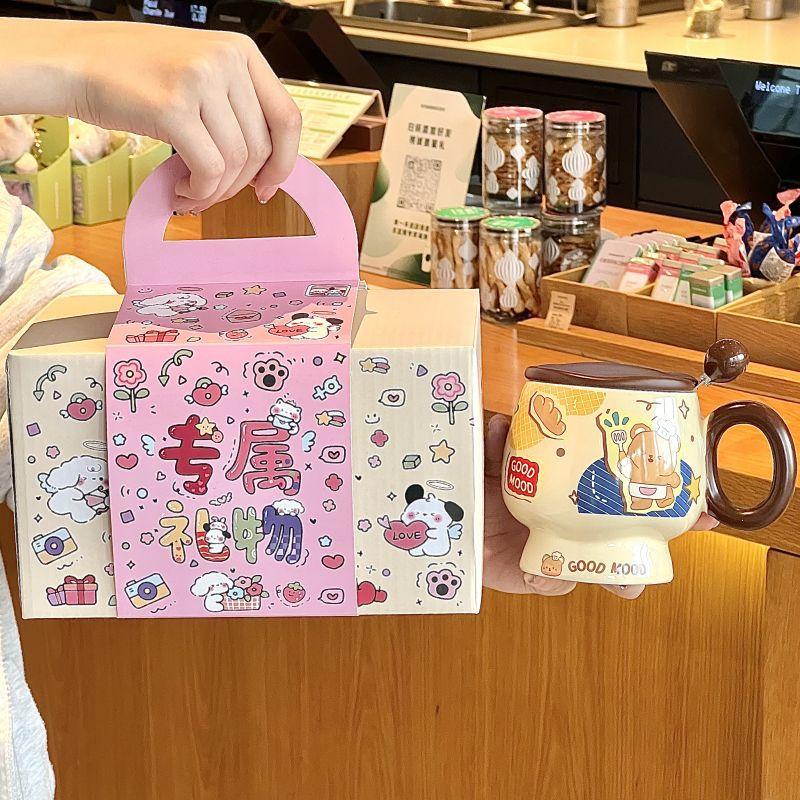Cana Ceramică Drăguță Ursuleț Unt cu Capac Linguriță pentru Fete Cadou de Ziua de Naștere Suvenir Cană de Cafea pentru Micul Dejun
