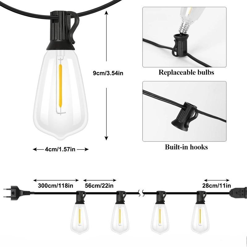 60M/200FT LED Outdoor String Lights Patio Lights with 52 Shatterproof ST38 Vintage Edison Bulbs Waterproof Light for Porch Deck