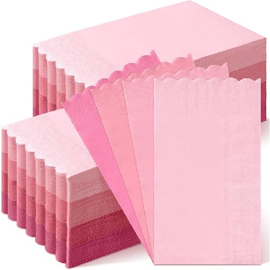 Cholemy 200 Pcs Scalloped Guest Napkin Pastel Colors Cocktail Disposable Hand Towels for Bathroom Guests Towel 2 Ply Paper Napkin for Baby Shower