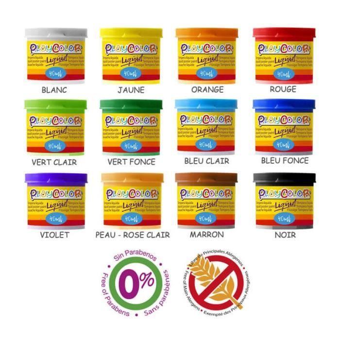 PLAYCOLOR - Sada 12 kelímků tekuté guašové barvy BASIC - 40 ml. Odpovídající barvy TU Sortimenty