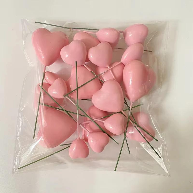 20pcs Heart Shape Cake Topper Mix Size Gold Silver Pink Love Cake Ball Valentine's Day Cupcake Flag Wedding Engagement Decor